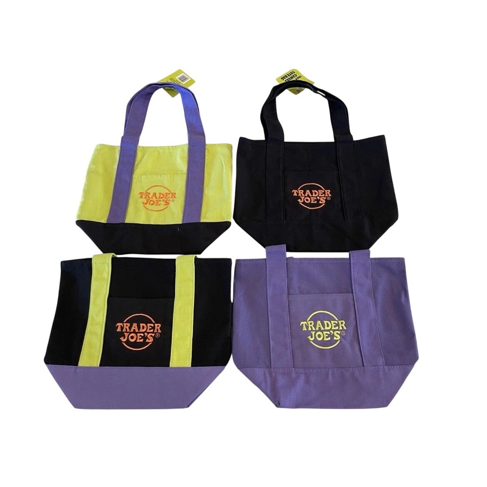 Trader Joes Halloween Mini Canvas Tote Bags Limited Edition Set of 4 NWT